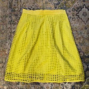 Loft Bright Neon Green/Yellow Midi Eyelet Skirt